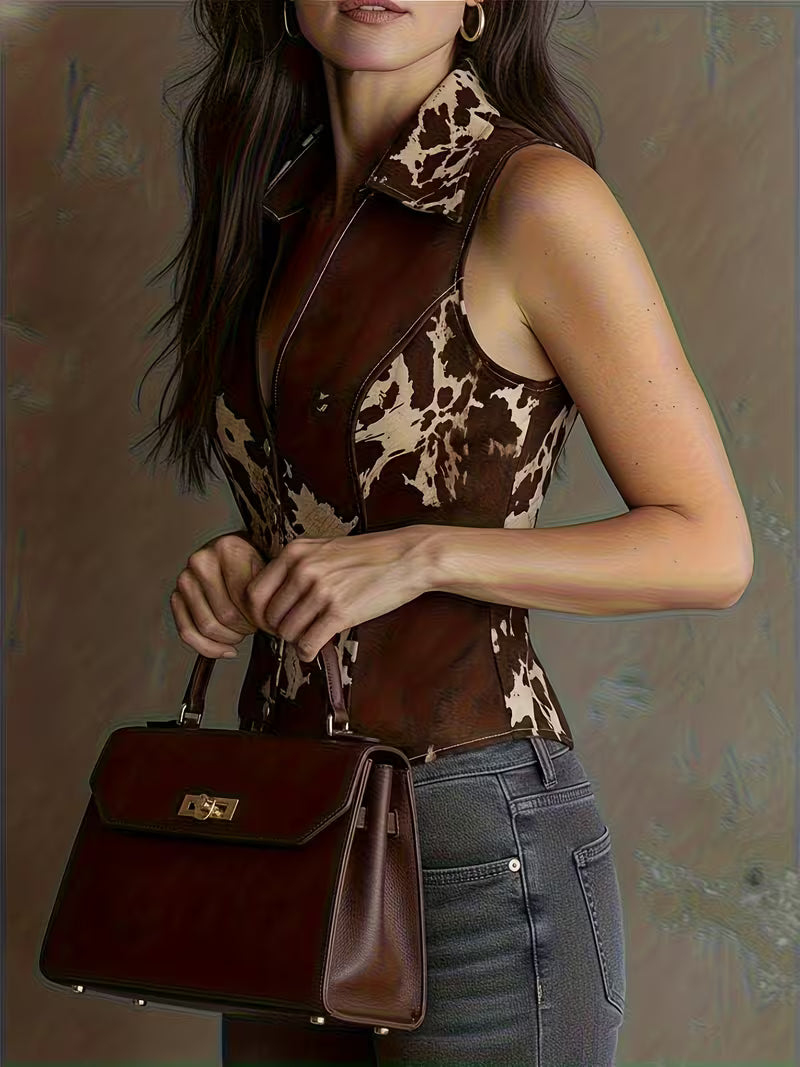 Laong | Sleeveless Collared Printed Waistcoat Top
