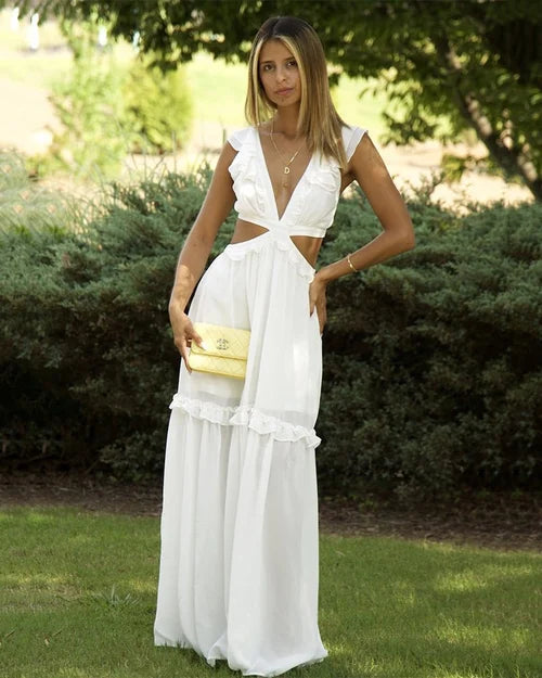 Versailles | Ruffle Sleeve Cut Out Maxi Dress