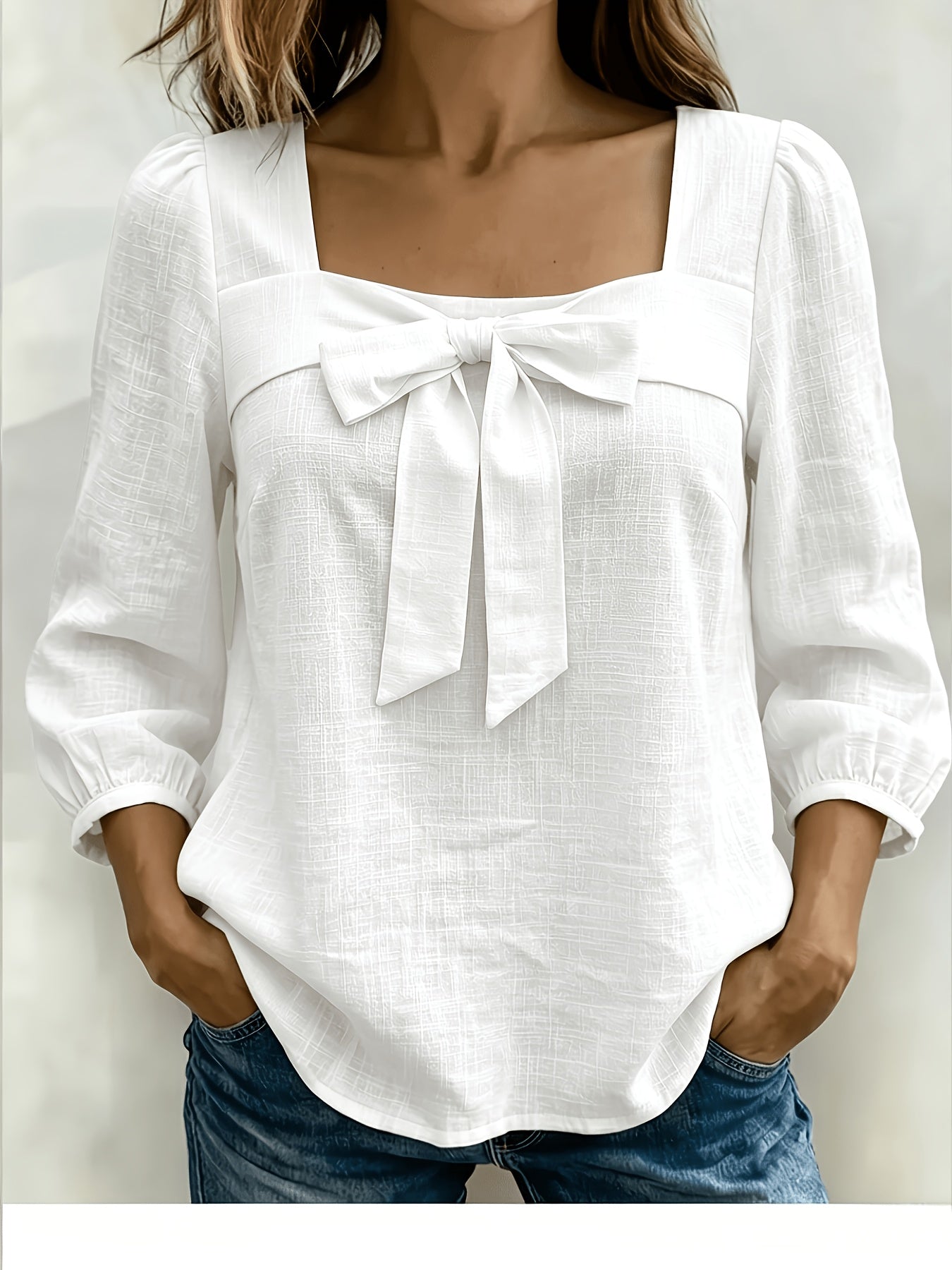 Avelieandra | Bow-Front Casual Summer Shirt in Blue