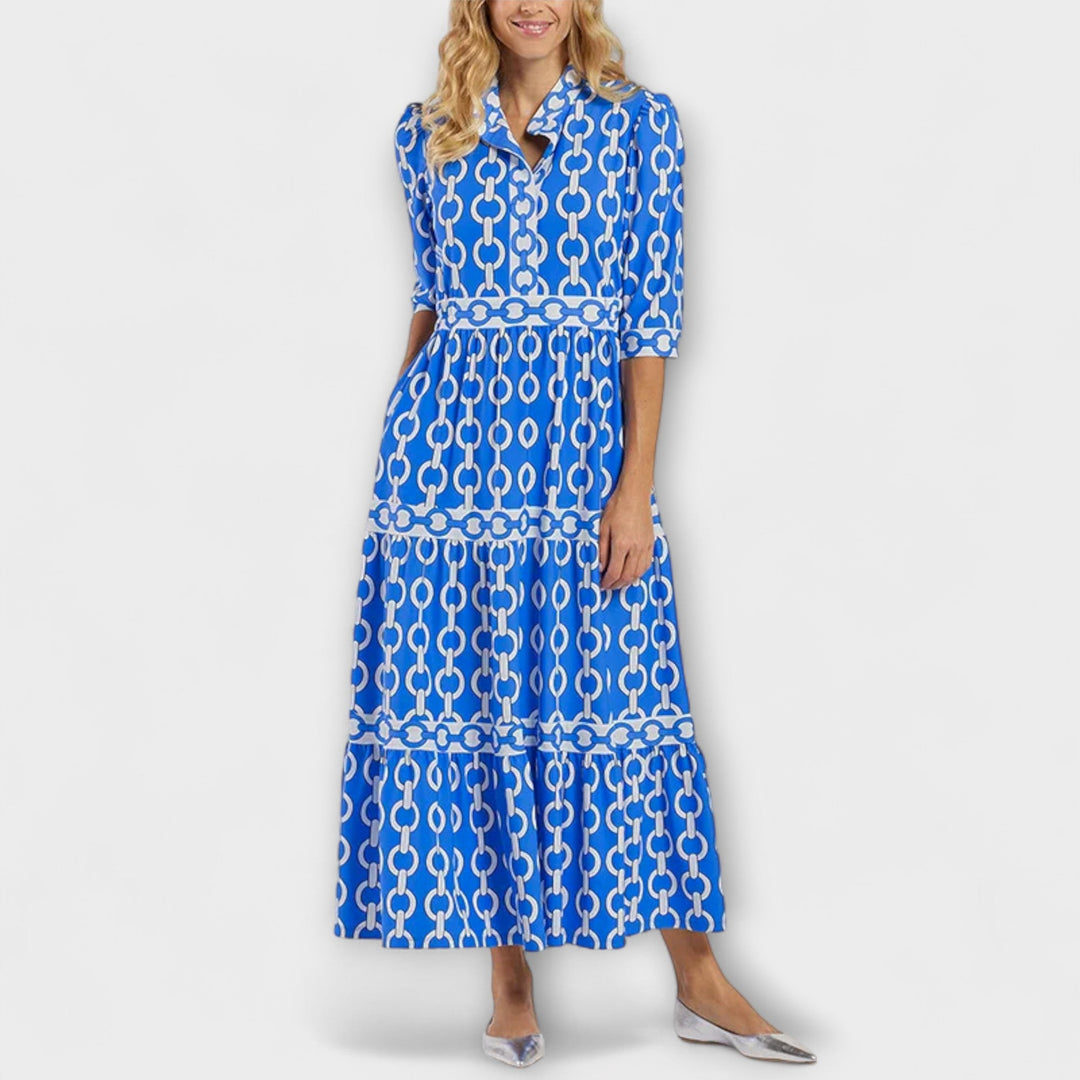 Stavroula | Midi Chain Print Tiered Shirt Dress