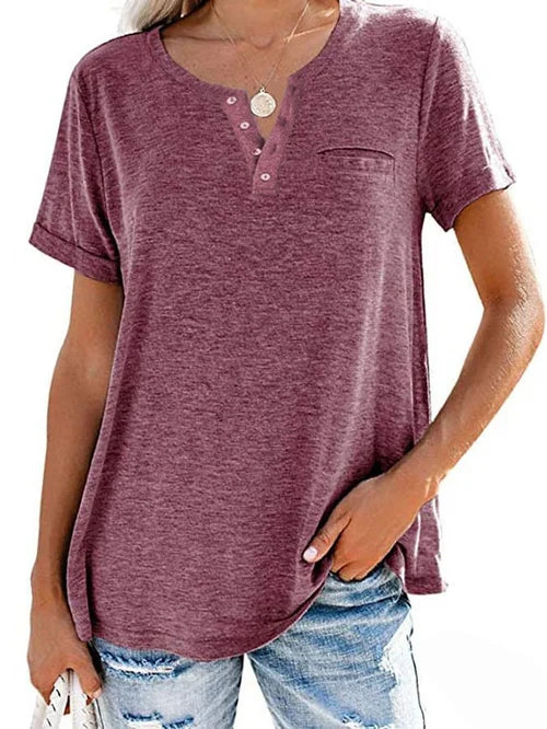 Cettina | Short Sleeve Pocket Henley T-Shirt