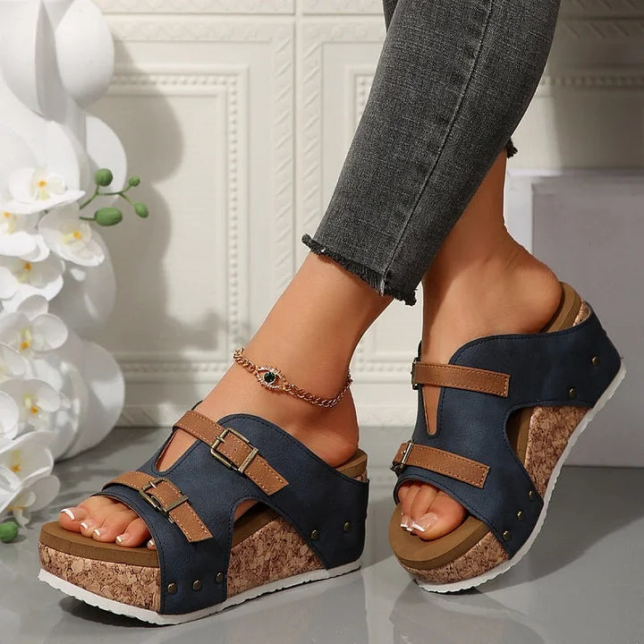 Serhat | Platform Wedge Buckle Strap Slide Sandals