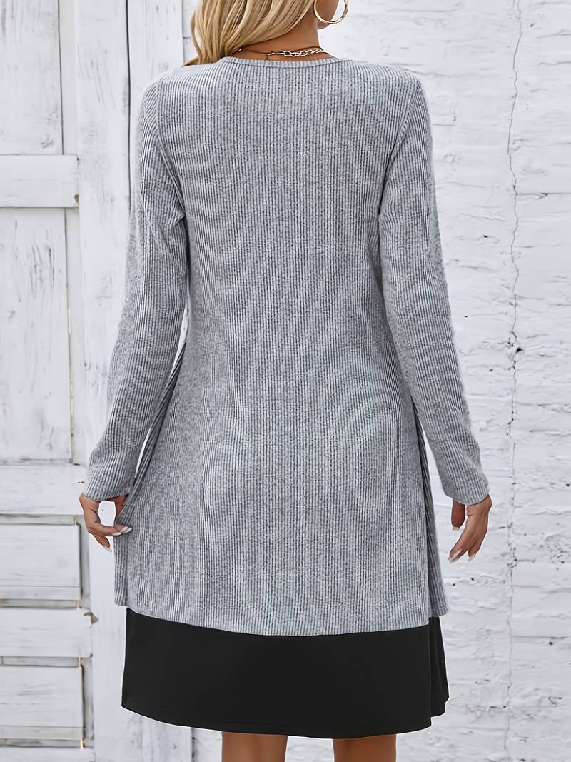 Shirahoshi | Ribbed Long Sleeve Buckle Front Dress