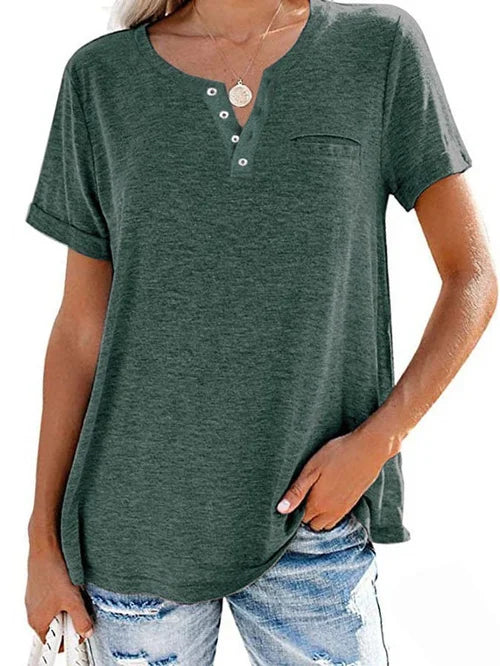 Cettina | Short Sleeve Pocket Henley T-Shirt