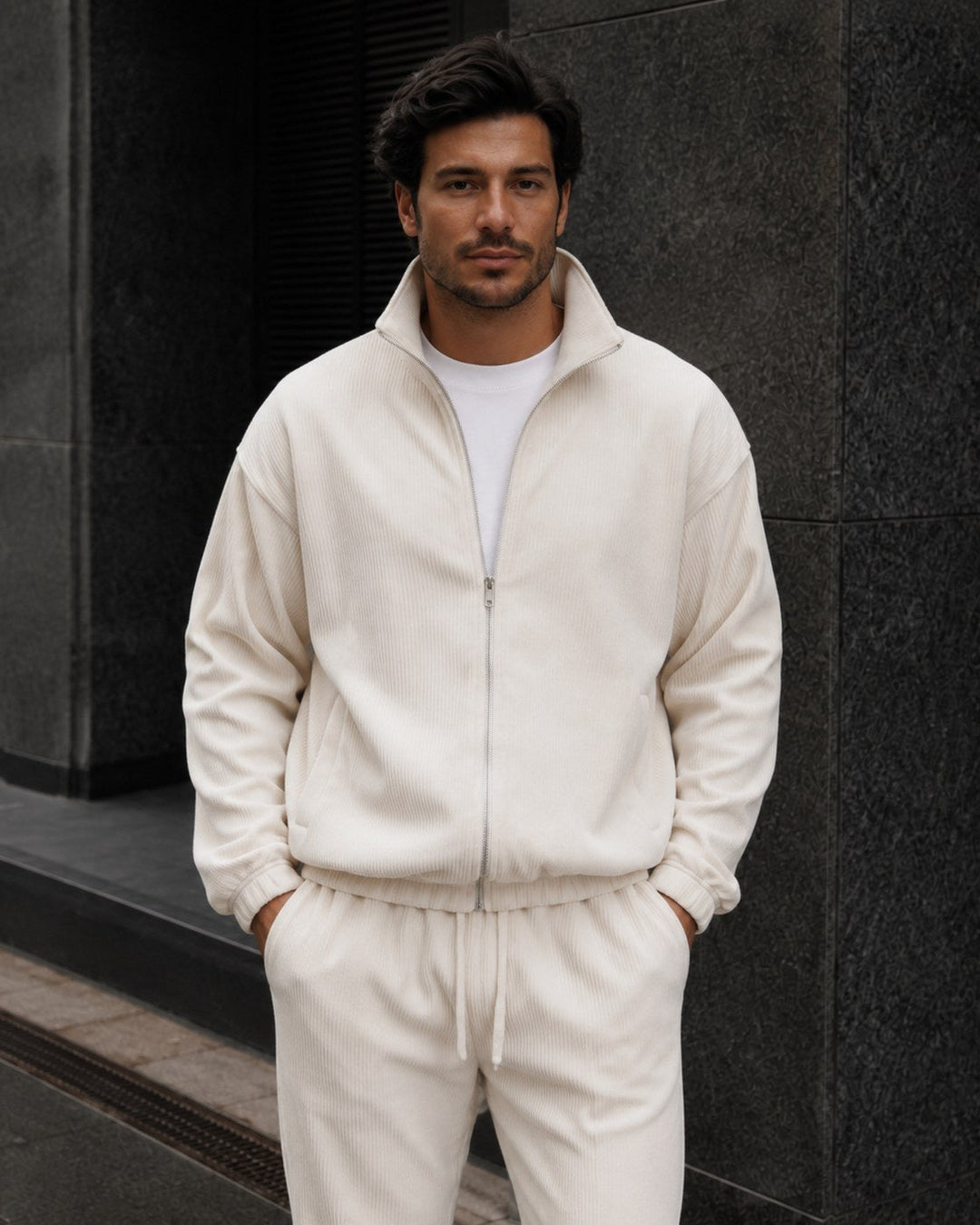 Thomsen | Tracksuit with Ribbed Texture Stand Collar