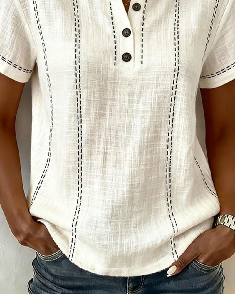 Vanessia | Short Sleeve Button Neck Blouse