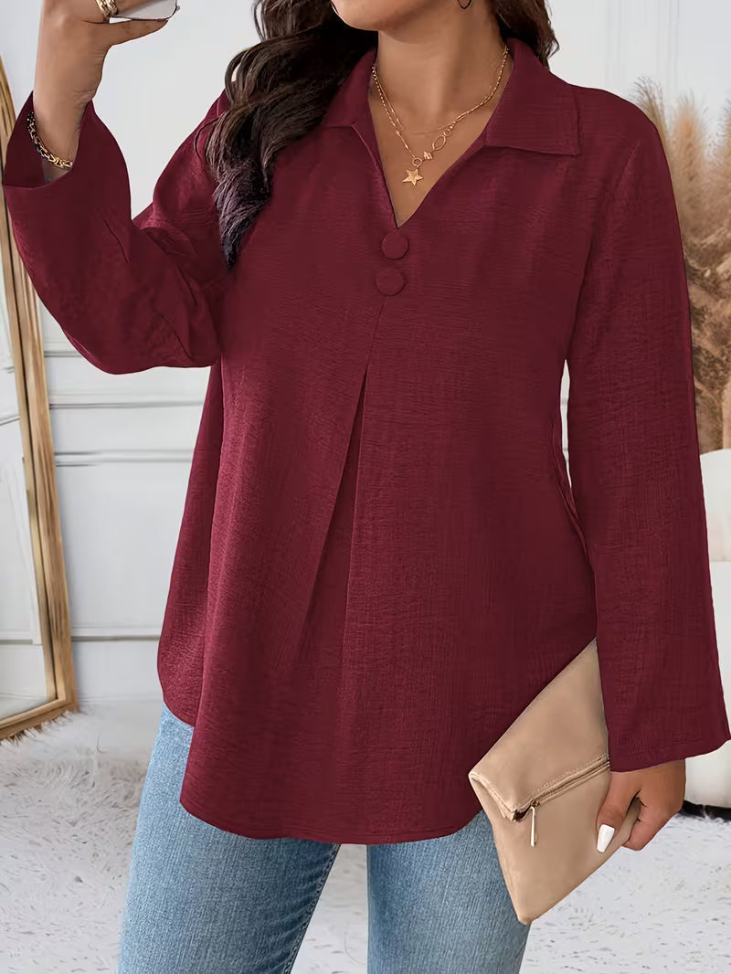 Noyelle | Long Sleeve Collared Pleated Blouse
