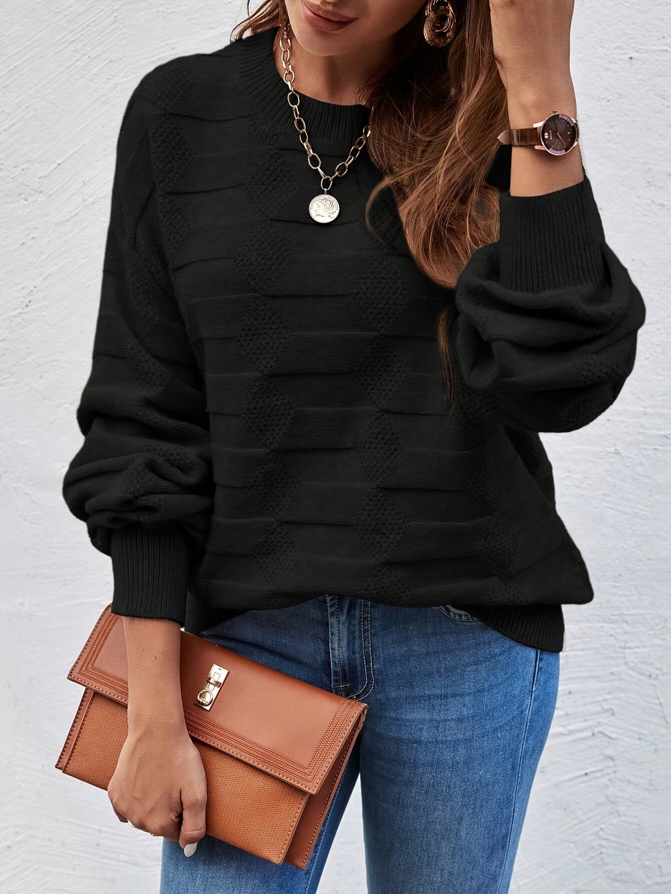 Annastina | Round Neck Textured Long Sleeve Sweater