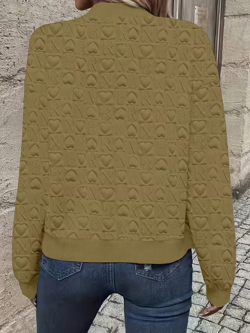 Mileisine | Zip-Up Jacket with Embossed Heart Pattern