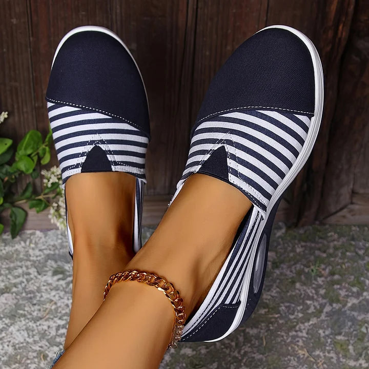 Tasha - Striped Slip On Wedge Trainers