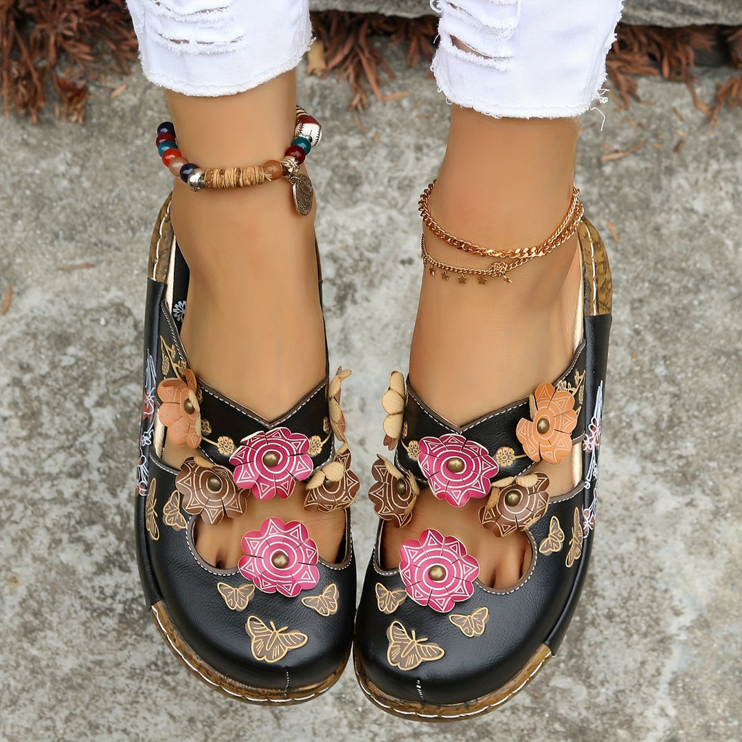 Oprah | Floral Appliqué Closed Toe Slip On Clogs