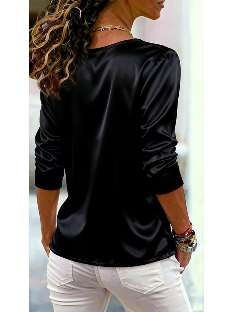 Avelea | Satin Square Neck Blouse with Side Buttons
