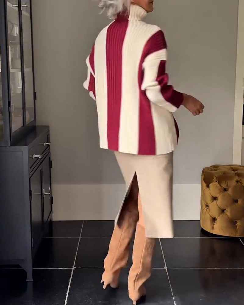 Pauline | Ribbed Turtleneck Jumper with Stripes