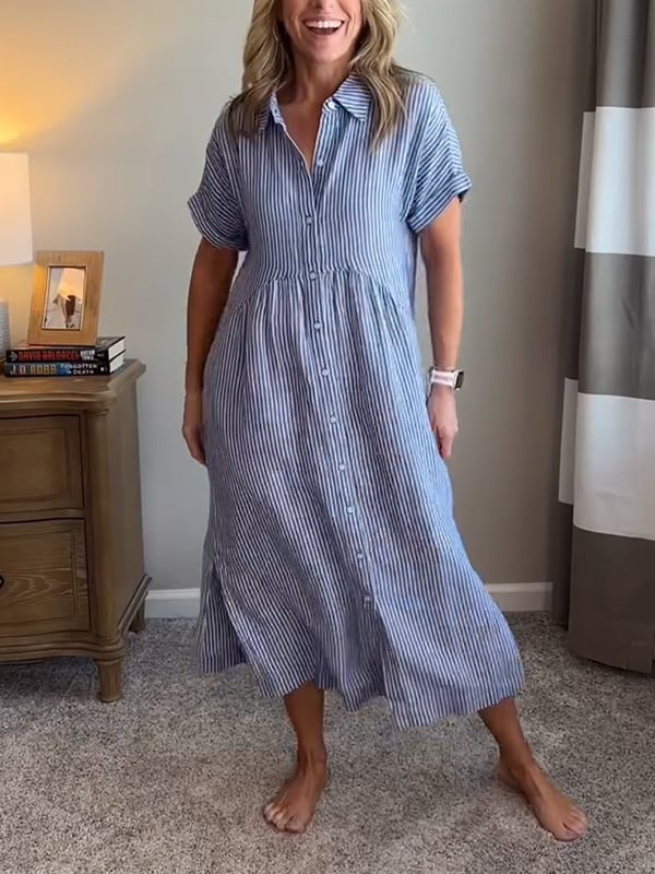 Samara | Striped Short Sleeve Shirt Dress