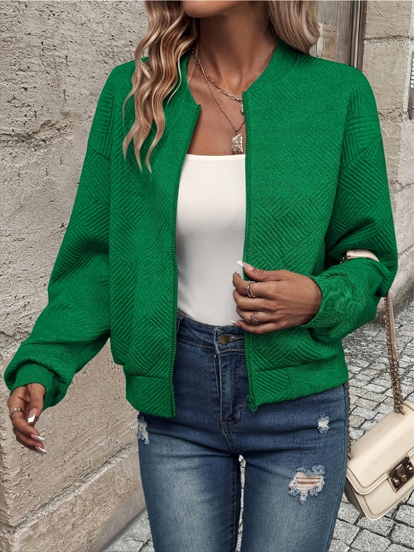 Jemma | Long Sleeve Textured Zip Jacket