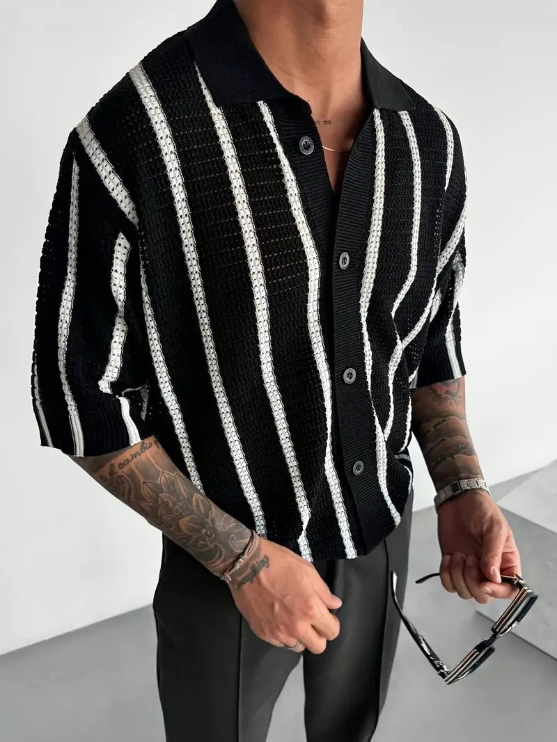 Cordell | Short Sleeve Striped Knit Polo Shirt
