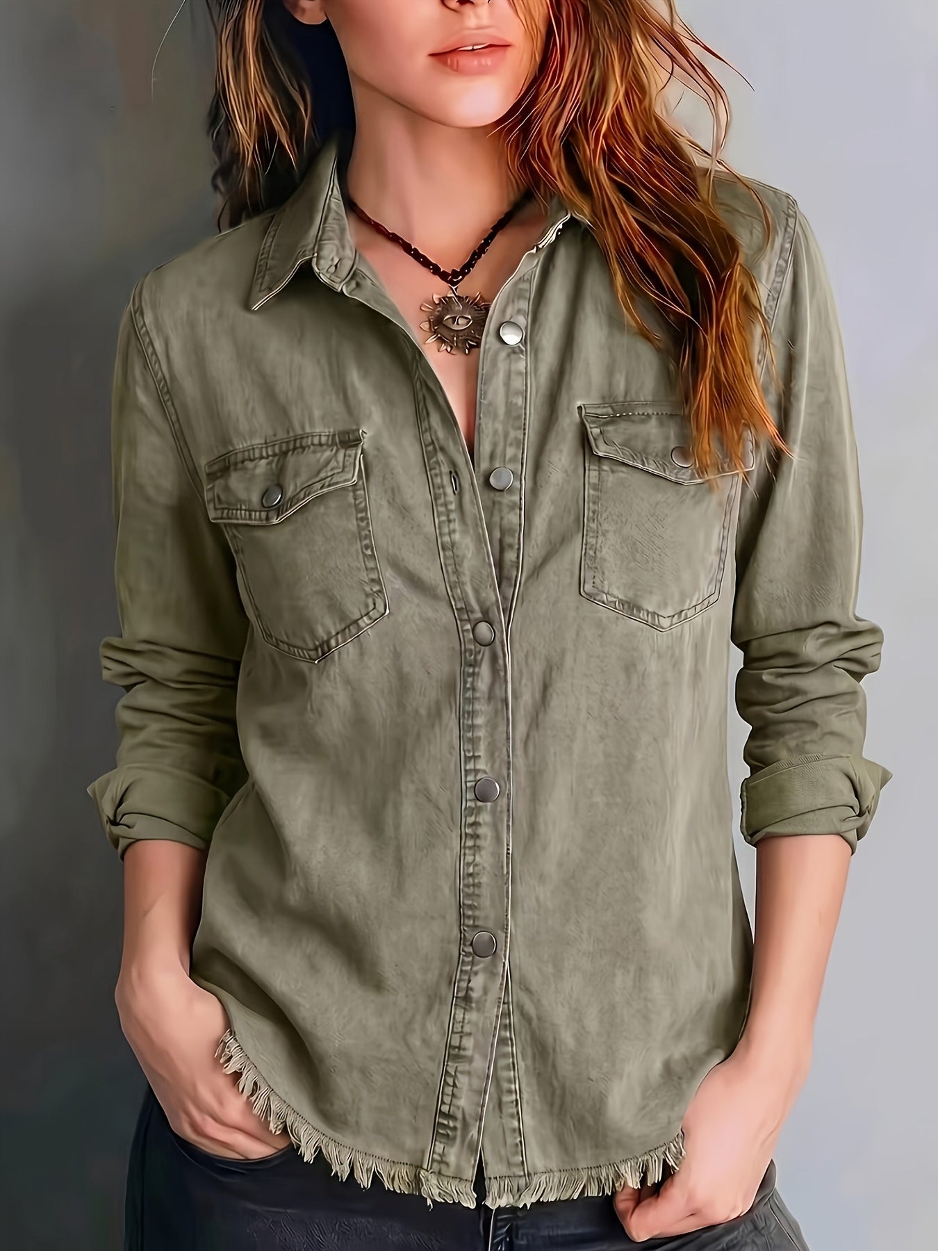 Blazka | Long Sleeve Button Front Shirt with Pockets