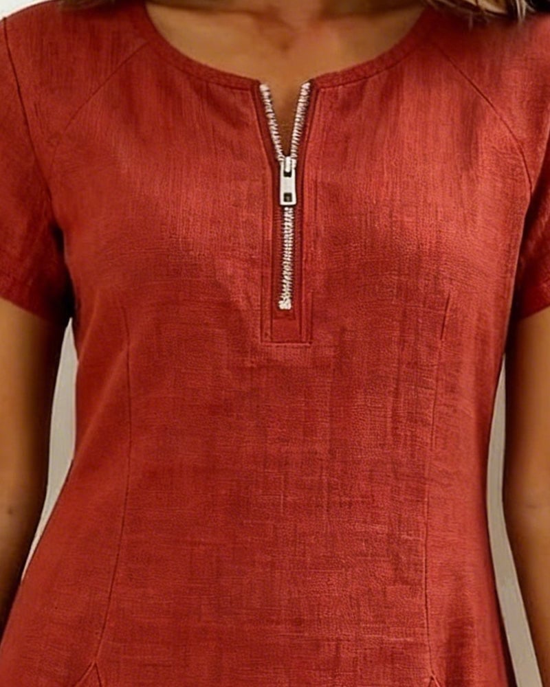 Krystan | Zip Front Short Sleeve Dress