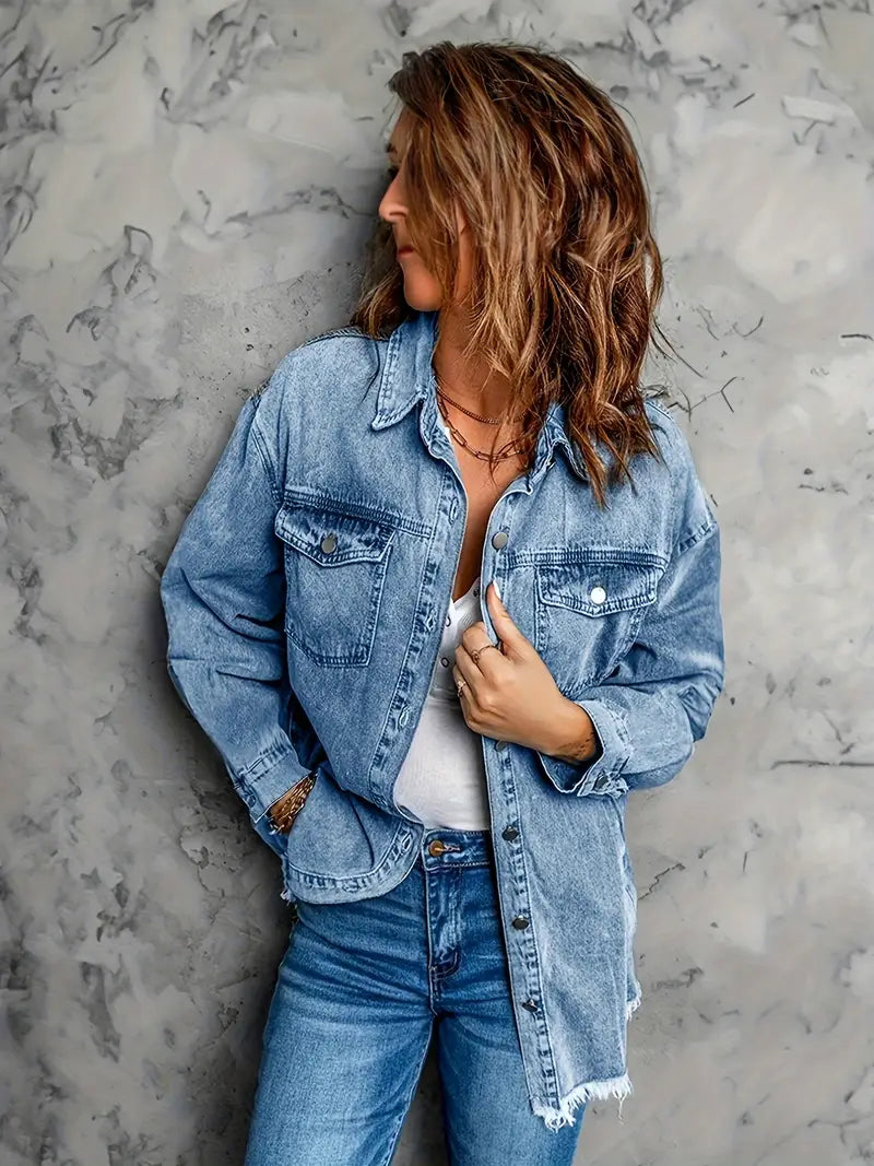 Malika | Denim Jacket with Long Sleeves and Pockets