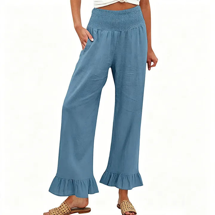 Moriom | Ruffle Hem Wide Leg Trousers