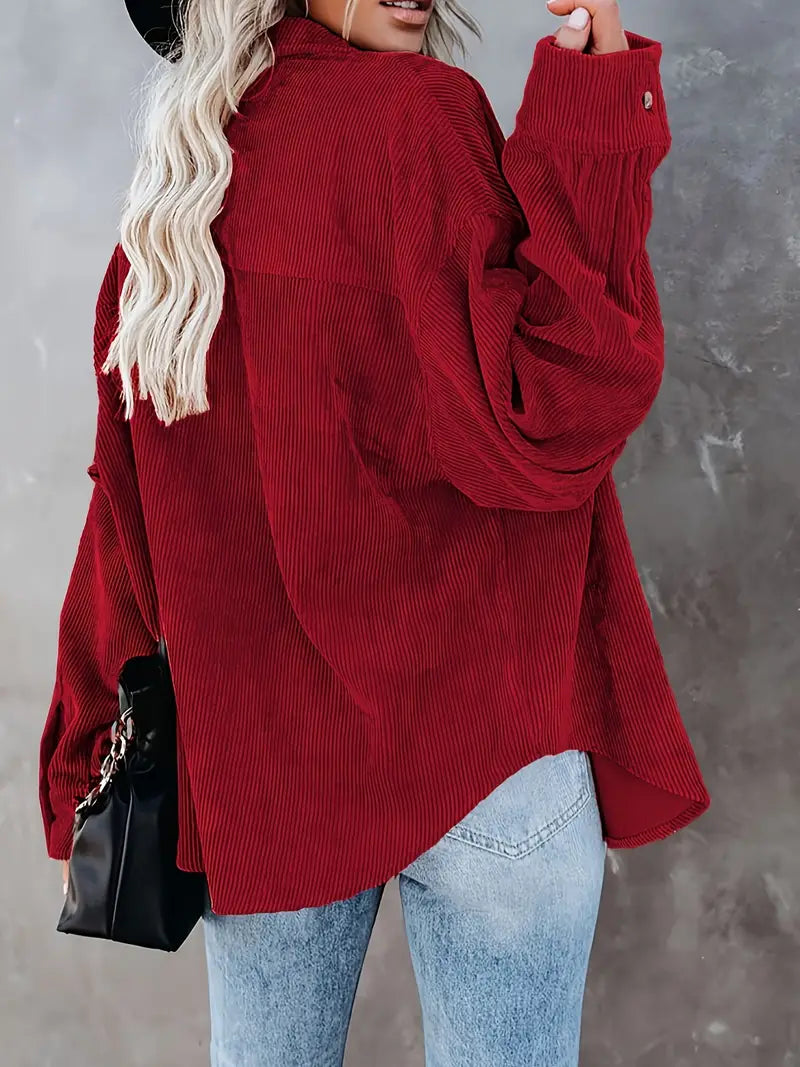 Irmela | Long Sleeve Button Front Corduroy Shirt