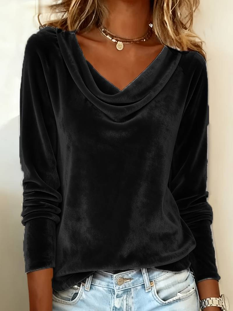 Ghania | Long Sleeve Velvet Cowl Neck Top