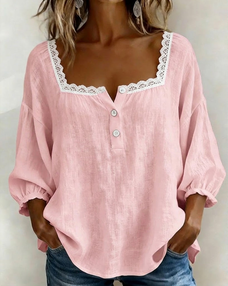 Yana - Square Neck Lace Trim Blouse