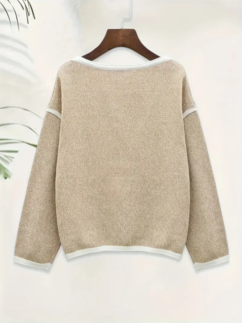 Giselda | Long Sleeve Contrast Trim Knit Top