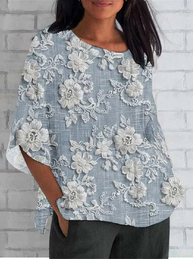 Shirin | Floral Embroidered Round Neck Blouse