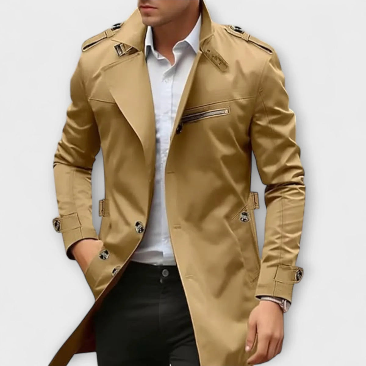Felipe | Trench Coat with Notched Collar and Epaulettes