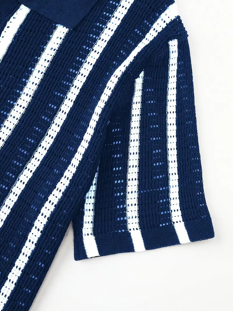 Cordell | Short Sleeve Striped Knit Polo Shirt