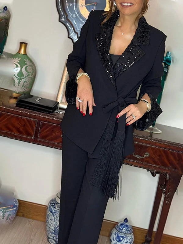 Nitzanit | Sequin Trim Trouser Suit Set