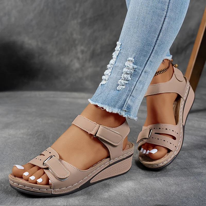 Genelia | Adjustable Strap Open Toe Wedge Sandals