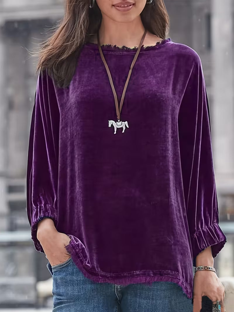 Petunia | Velvet Long Sleeve Loose Fit Top