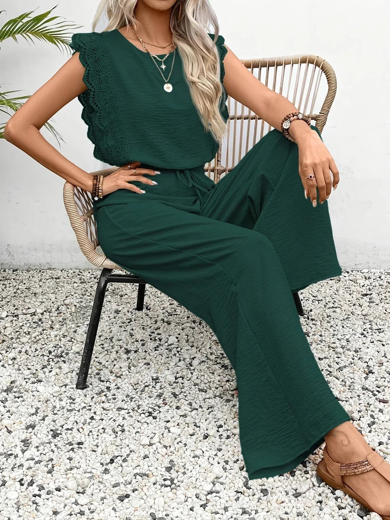 Ziva | Sleeveless Lace Trim Trouser Set