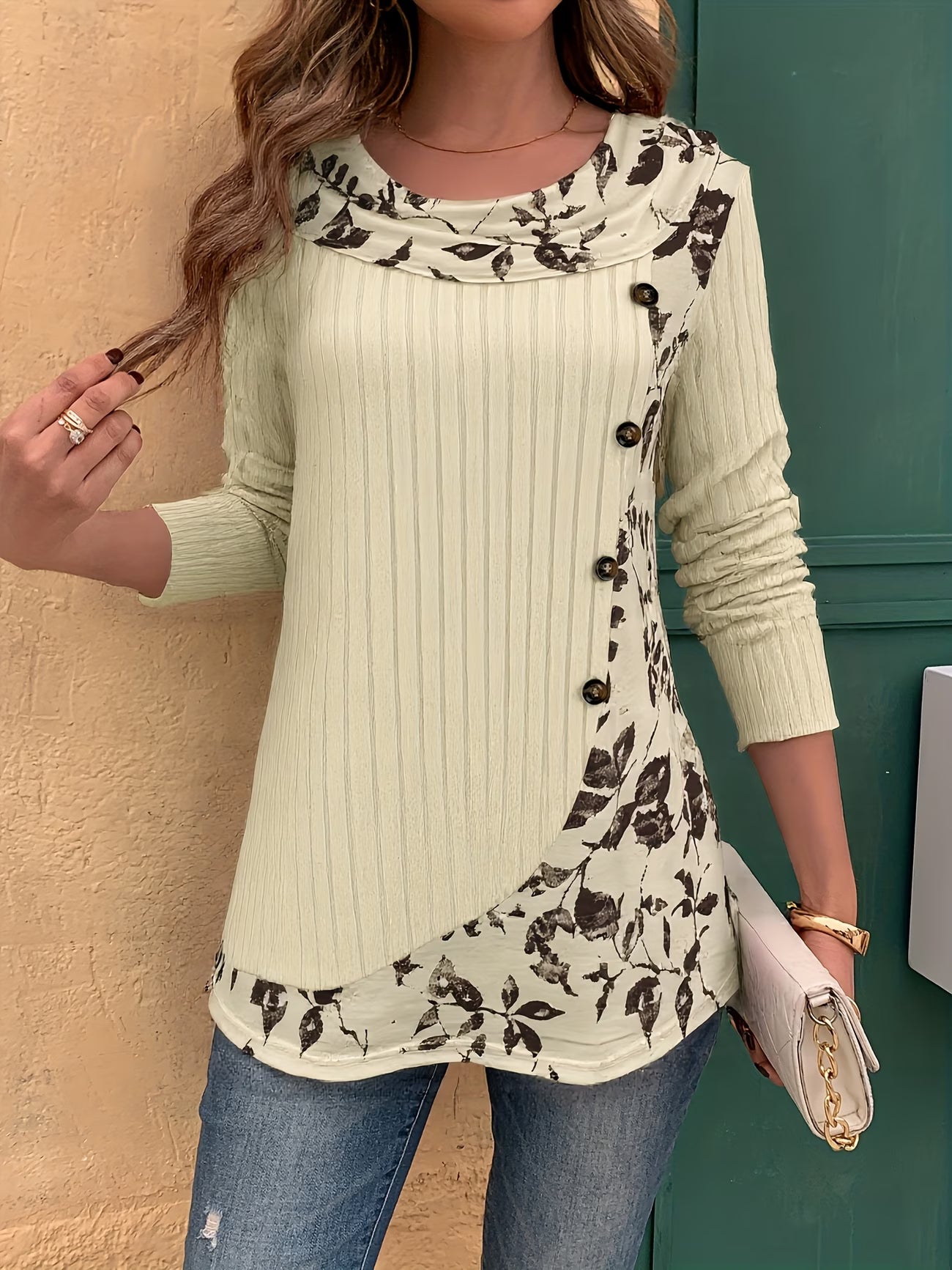 Lizeth | Ribbed Long Sleeve Printed Tunic