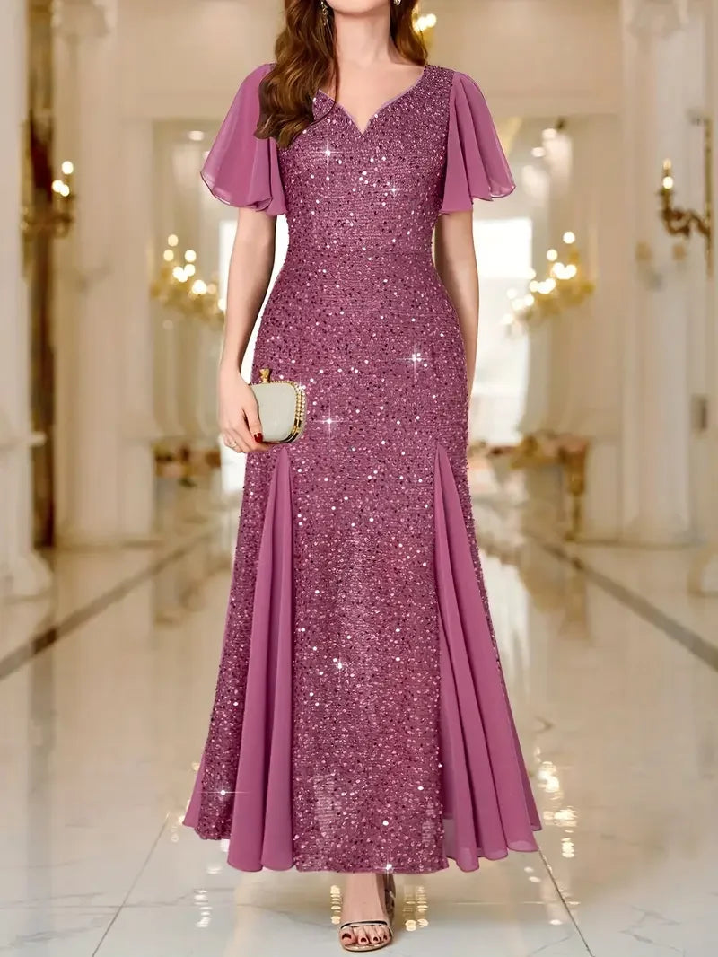 Hinrikka | Sequin Flutter Sleeve Maxi Dress