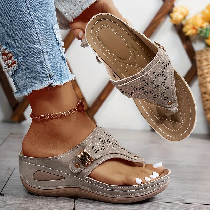Tiara - Wedge Flip Flop Cutout Sandals
