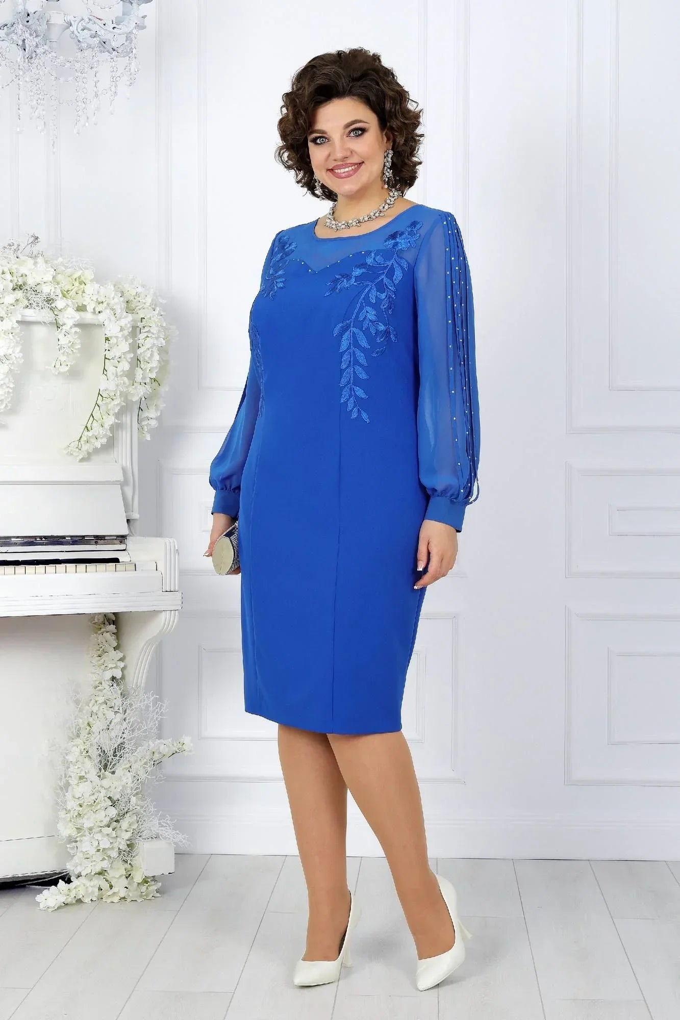 Katreen | Floral Embroidered Long Sleeve Midi Dress