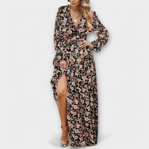 Vanna | Floral Print V Neck Maxi Dress