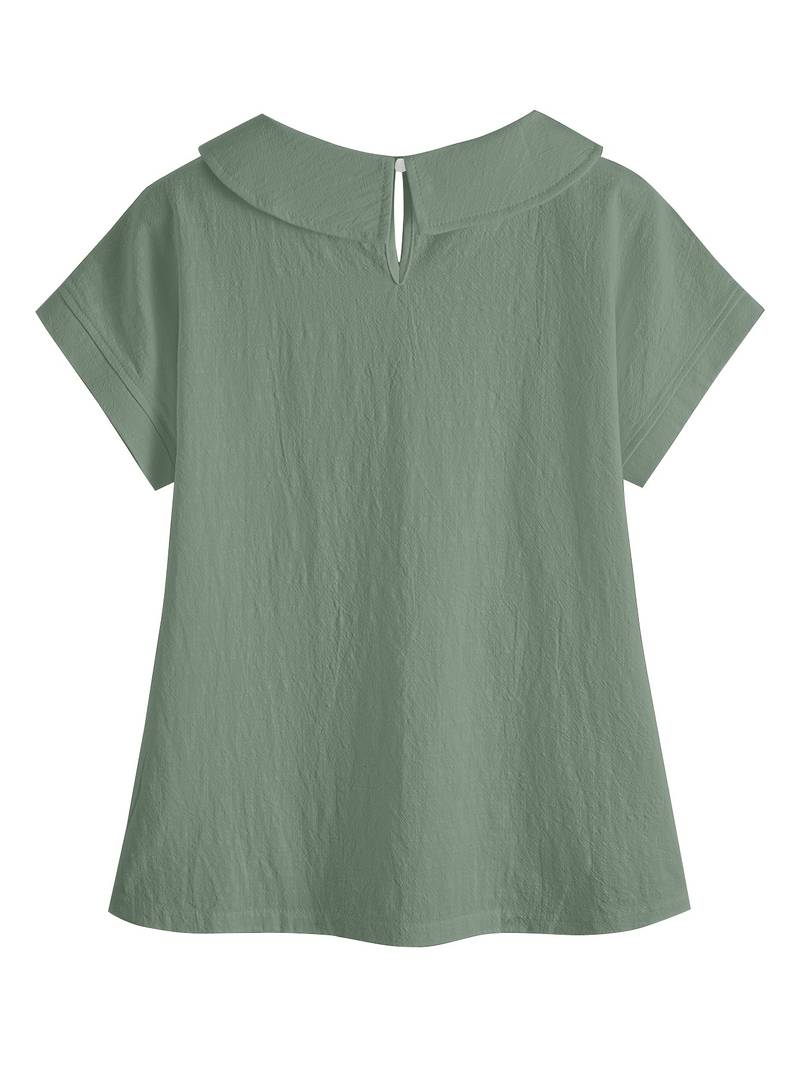 Krischelle - Peter Pan Collar Short Sleeve Blouse