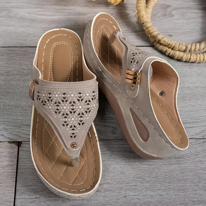 Tiara - Wedge Flip Flop Cutout Sandals