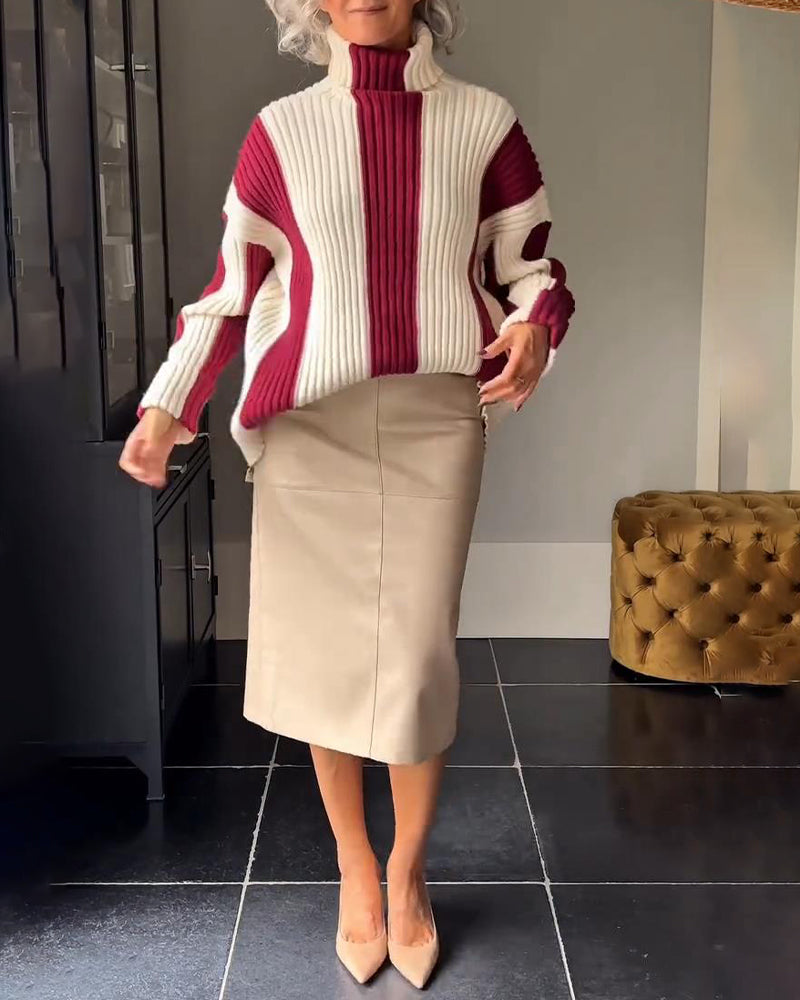 Pauline | Ribbed Turtleneck Jumper with Stripes