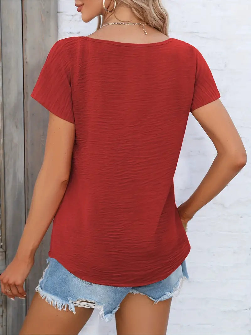 Shira | V Neck Short Sleeve Button Top