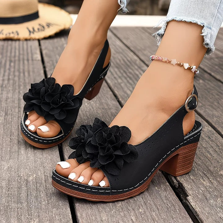 Gayanthi | Floral Block Heel Sandals