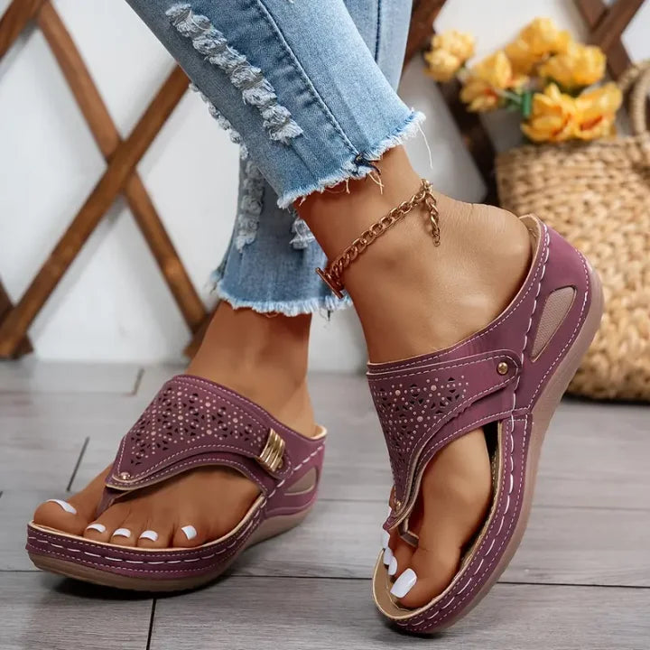 Tiara - Wedge Flip Flop Cutout Sandals