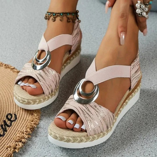Soultana - Wedge Sandals Ring Detail Open Toe