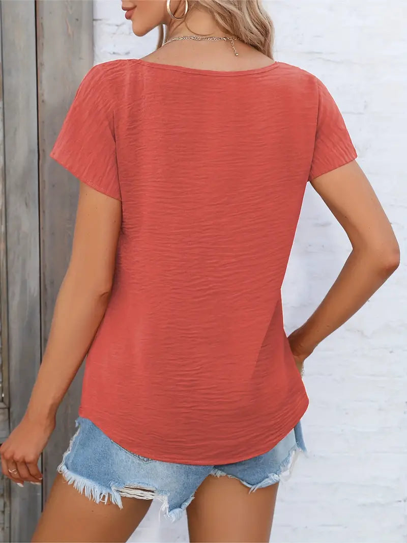 Shira | V Neck Short Sleeve Button Top