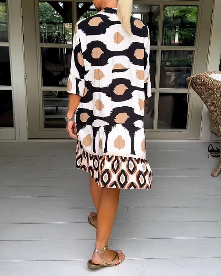 kinza | Printed V Neck Tiered Midi Dress