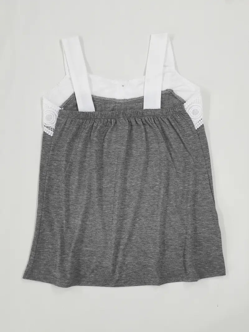 Malinda | Sleeveless Button Front Lace Trim Top